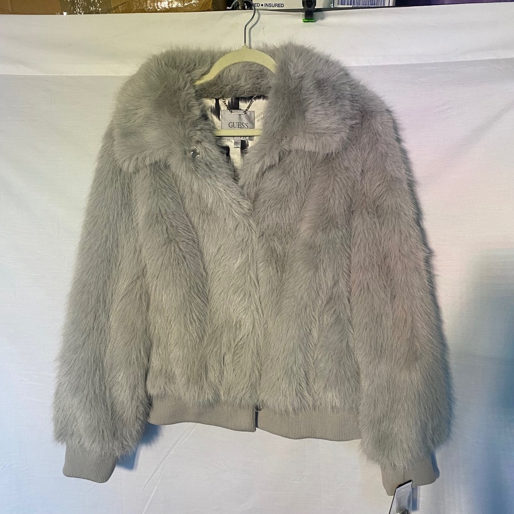 Guess Gray Faux Fur Bomber Jacket